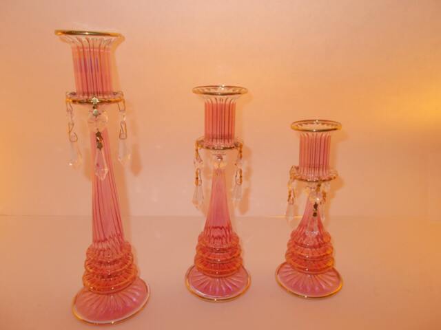 Set Of 3 Romantic Red Handmade Candle Holder With Crystals - image 1