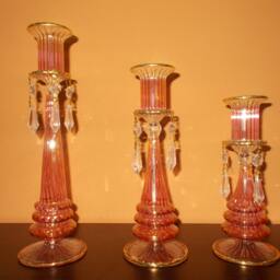 Set Of 3 Romantic Red Handmade Candle Holder With Crystals - thumbnail 2