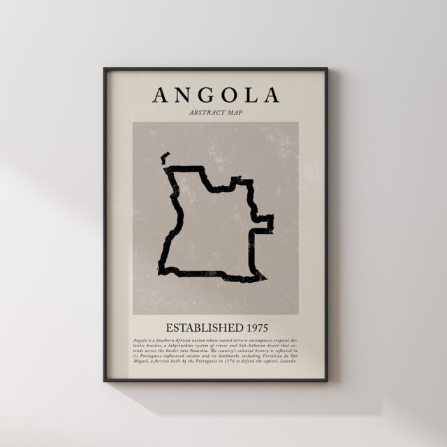 Angola Map Vintage Abstract Wall Art Print Picasso + Matisse Inspired Travel Poster - image 1