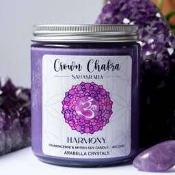 Amethyst Crystal Candle Frankincense & Myrrh Scented, Crown Chakra Healing - thumbnail 3