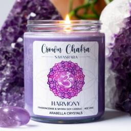 Amethyst Crystal Candle Frankincense & Myrrh Scented, Crown Chakra Healing - thumbnail 2