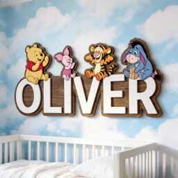Personalized Winnie The Pooh Name Sign, Custom Wooden Nursery Wall Decor, Baby Plaque, 3D Art, Kids Room Art - thumbnail 3