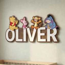 Personalized Winnie The Pooh Name Sign, Custom Wooden Nursery Wall Decor, Baby Plaque, 3D Art, Kids Room Art - thumbnail 2