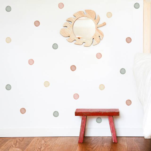 Watercolour Polka Dot Wall Decal - Natural Tone Irregular Stickers Fabric Peel & Stick Boho Decals Neutral Kids Room Decor - image 1