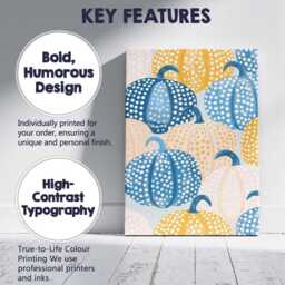 Blue White Polka Dot Pumpkin Autumn Harvest Repeat Pattern Canvas Wall Art Print Decor Picture Ready To Hang - thumbnail 2