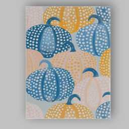 Blue White Polka Dot Pumpkin Autumn Harvest Repeat Pattern Canvas Wall Art Print Decor Picture Ready To Hang