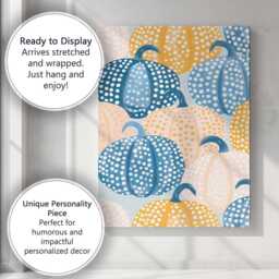 Blue White Polka Dot Pumpkin Autumn Harvest Repeat Pattern Canvas Wall Art Print Decor Picture Ready To Hang - thumbnail 3