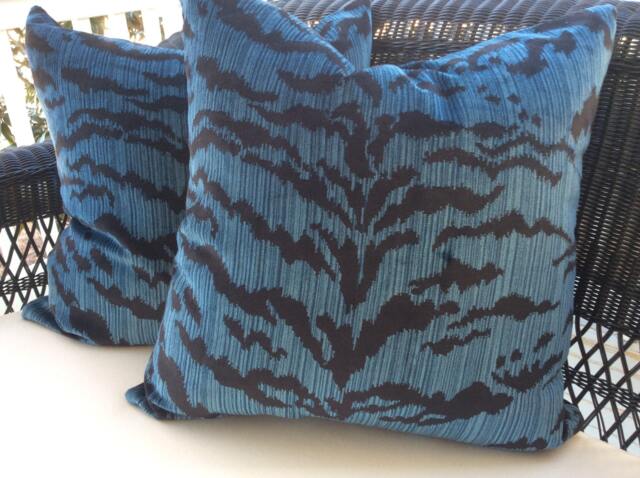 "Scalamandre Pillow Cover in Ocean Blue & Black ""Le Tigre" - image 1