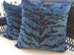 "Scalamandre Pillow Cover in Ocean Blue & Black ""Le Tigre"