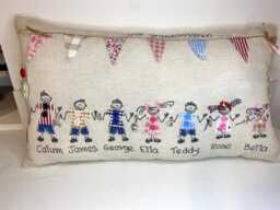 Personalised Family Cushion With 7 Custom Names , Handmade Linen Home Decor, Gift For Mum, Nanna Or Grandma - thumbnail 1