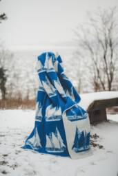 Natural New Zealand Wool Blanket Reversible Blue White Ship Throw - 130x200cm - thumbnail 1