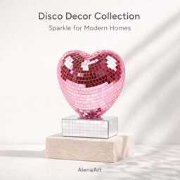 Heart Disco Ball Decor Ornament 17.5cm - Pink Or Red Mirror Mosaic Sculpture Romantic Home Personalised Option - thumbnail 2