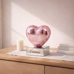 Heart Disco Ball Decor Ornament 17.5cm - Pink Or Red Mirror Mosaic Sculpture Romantic Home Personalised Option - thumbnail 4