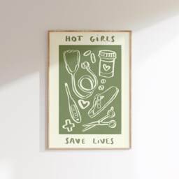 Hot Girls Save Lives Wall Print - Healthcare Illustration Nhs Poster Nurse Art Doctor Gift Idea Gifts For - thumbnail 1