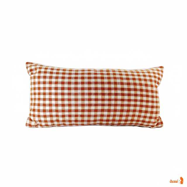 Handwoven Gingham Lumbar Pillow Bohemian Pom Accent - image 1