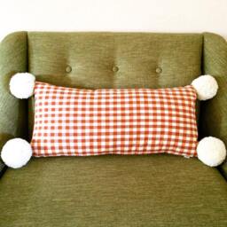 Handwoven Gingham Lumbar Pillow Bohemian Pom Accent - thumbnail 4