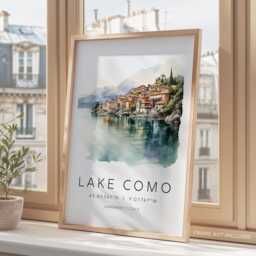 Italy Prints, Lake Como Poster, Italian Lakes Art Print, Anniversary Gift, Wedding, Honeymoon Travel Illustration - thumbnail 3