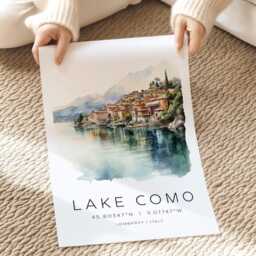 Italy Prints, Lake Como Poster, Italian Lakes Art Print, Anniversary Gift, Wedding, Honeymoon Travel Illustration - thumbnail 2