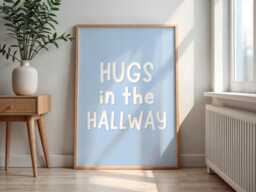 Hugs in The Hallway Print - Light Blue Welcome Sign, Prints, Wall Art, Cosy For Entryway - thumbnail 1