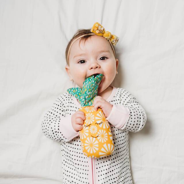Organic Cotton Pineapple Baby Rattle, Hand Embroidered Sensory Toy - image 1