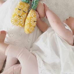 Organic Cotton Pineapple Baby Rattle, Hand Embroidered Sensory Toy - thumbnail 4