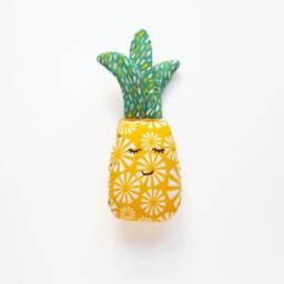 Organic Cotton Pineapple Baby Rattle, Hand Embroidered Sensory Toy - thumbnail 2