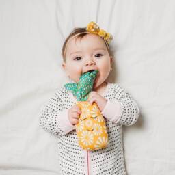Organic Cotton Pineapple Baby Rattle, Hand Embroidered Sensory Toy