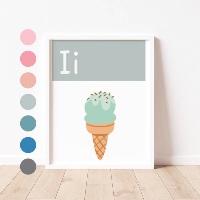 Alphabet Print - I Is For Ice Cream Scandi Nursery Decor - image 1