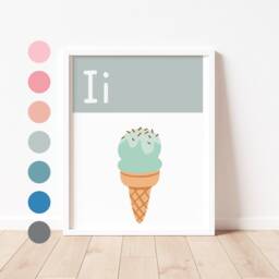 Alphabet Print - I Is For Ice Cream Scandi Nursery Decor - thumbnail 1