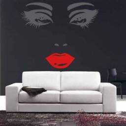 Woman Face Wall Decal Lashes & Red Lips, Beauty Salon Decor T667 - thumbnail 3