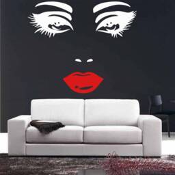Woman Face Wall Decal Lashes & Red Lips, Beauty Salon Decor T667 - thumbnail 2