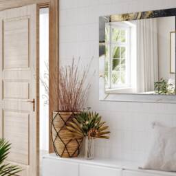 Abstract Gold Art Mirror, Rectangular Mirror With Frame, Gray Printed Decorative Wall For Entrance - thumbnail 3