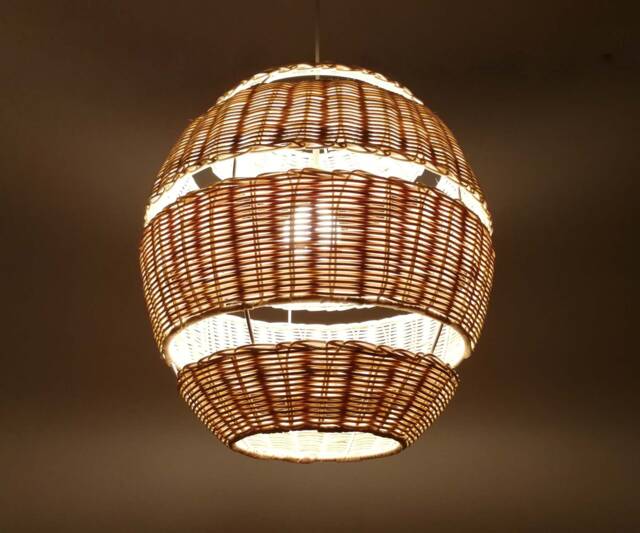 "Elliptical Rattan Pendant Light - Natural Woven Lamp Shade, Diameter 17.7"" X Height 19.7" - image 1