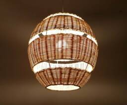 "Elliptical Rattan Pendant Light - Natural Woven Lamp Shade, Diameter 17.7"" X Height 19.7"