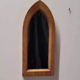 Unusual Gothic Arch Solid Wooden English Oak Wall Mirror 47 cm Long Hand Made - thumbnail 2