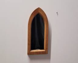 Unusual Gothic Arch Solid Wooden English Oak Wall Mirror 47 cm Long Hand Made