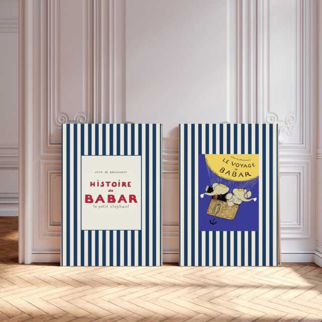 Set Of Two Blue Babar Prints, Wall Art, Print Set, Nursery Kids Art Boy's Decor - image 1