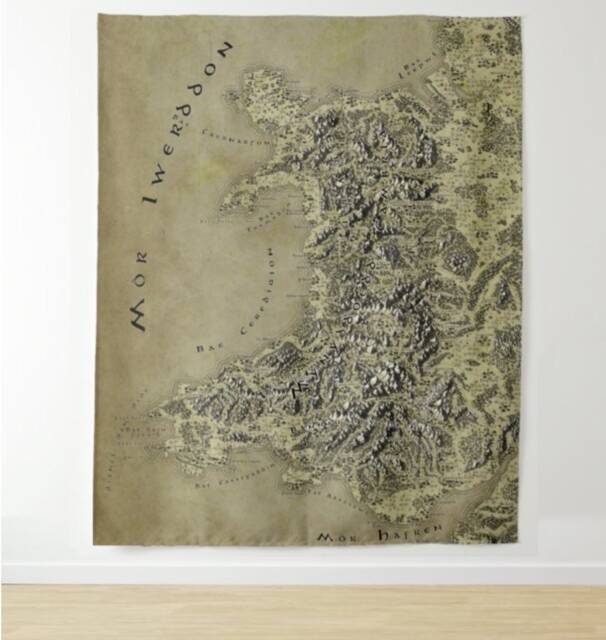 Wales Cymraeg Tapestry, Fantasy Map, Welsh Wall Hanging, Cymru Picnic Blanket, Tapestry Throw - image 1