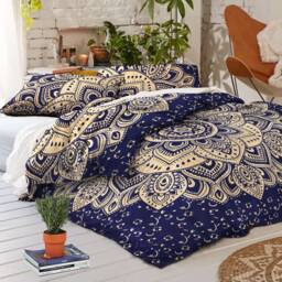 Gold Ombre Mandala Queen Duvet Cover Set Indian Boho Cotton Bedding