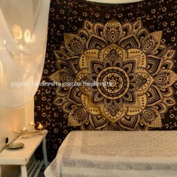 Gold Ombre Mandala Queen Duvet Cover Set Indian Boho Cotton Bedding - thumbnail 3