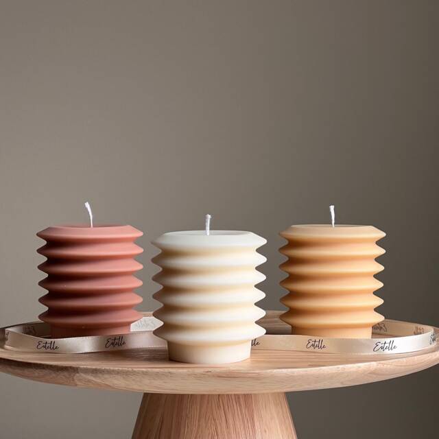 Handmade Ribbed Column Candle - Decorative Soy Wax Pillar - image 1