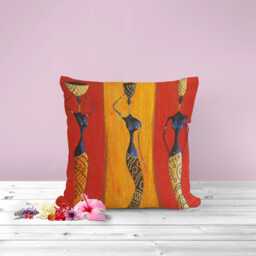 African Art Cushion Cover Tribal Women Design, Boho Decor - thumbnail 2