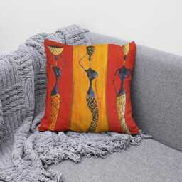 African Art Cushion Cover Tribal Women Design, Boho Decor - thumbnail 3