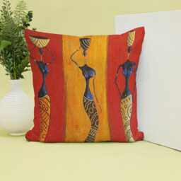 African Art Cushion Cover Tribal Women Design, Boho Decor - thumbnail 1