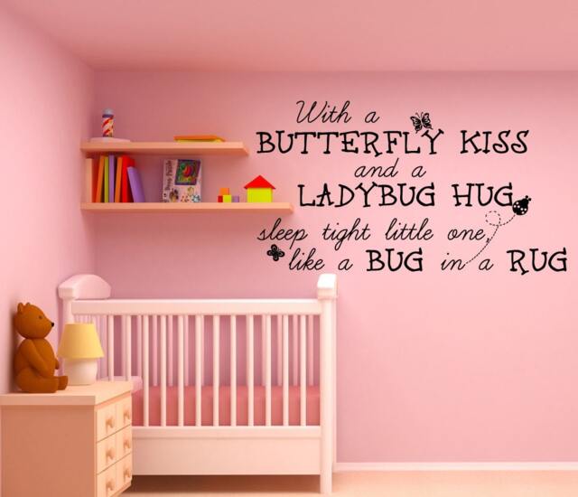 With A Butterfly Kiss & Ladybug Hug Sleep Tight Little One, Like Bug in Rug Wall Decal Vinyl Mural Decor Free Shipping L177 - image 1