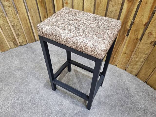 Embossed Leather Bar Stool/Counter Stools Ivory Chocolate Leather - Custom Made Various Seat Heights Fp - image 1