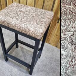 Embossed Leather Bar Stool/Counter Stools Ivory Chocolate Leather - Custom Made Various Seat Heights Fp - thumbnail 3