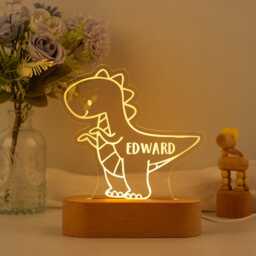 Dinosaur Night Light, Custom Name Light, Cute Light, Baby First Birthday Gift, Baby Nursery Decor, Newborn Shower Gift, 1st Xmas Gift - thumbnail 3