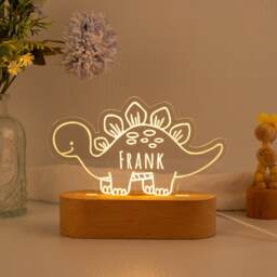 Dinosaur Night Light, Custom Name Light, Cute Light, Baby First Birthday Gift, Baby Nursery Decor, Newborn Shower Gift, 1st Xmas Gift - thumbnail 1