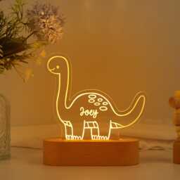 Dinosaur Night Light, Custom Name Light, Cute Light, Baby First Birthday Gift, Baby Nursery Decor, Newborn Shower Gift, 1st Xmas Gift - thumbnail 2